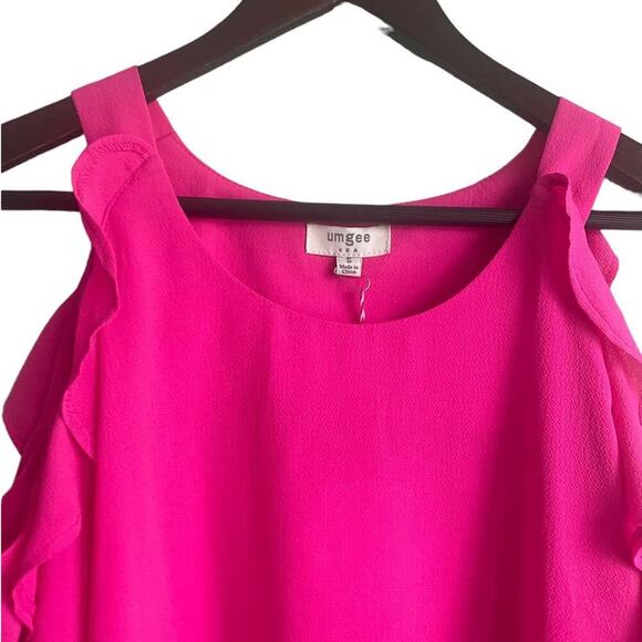 Umgee Women Top S Pink Ruffle‎ Vibrant Girly Festival Vacay Resort Cruise NEW - Picture 11 of 11